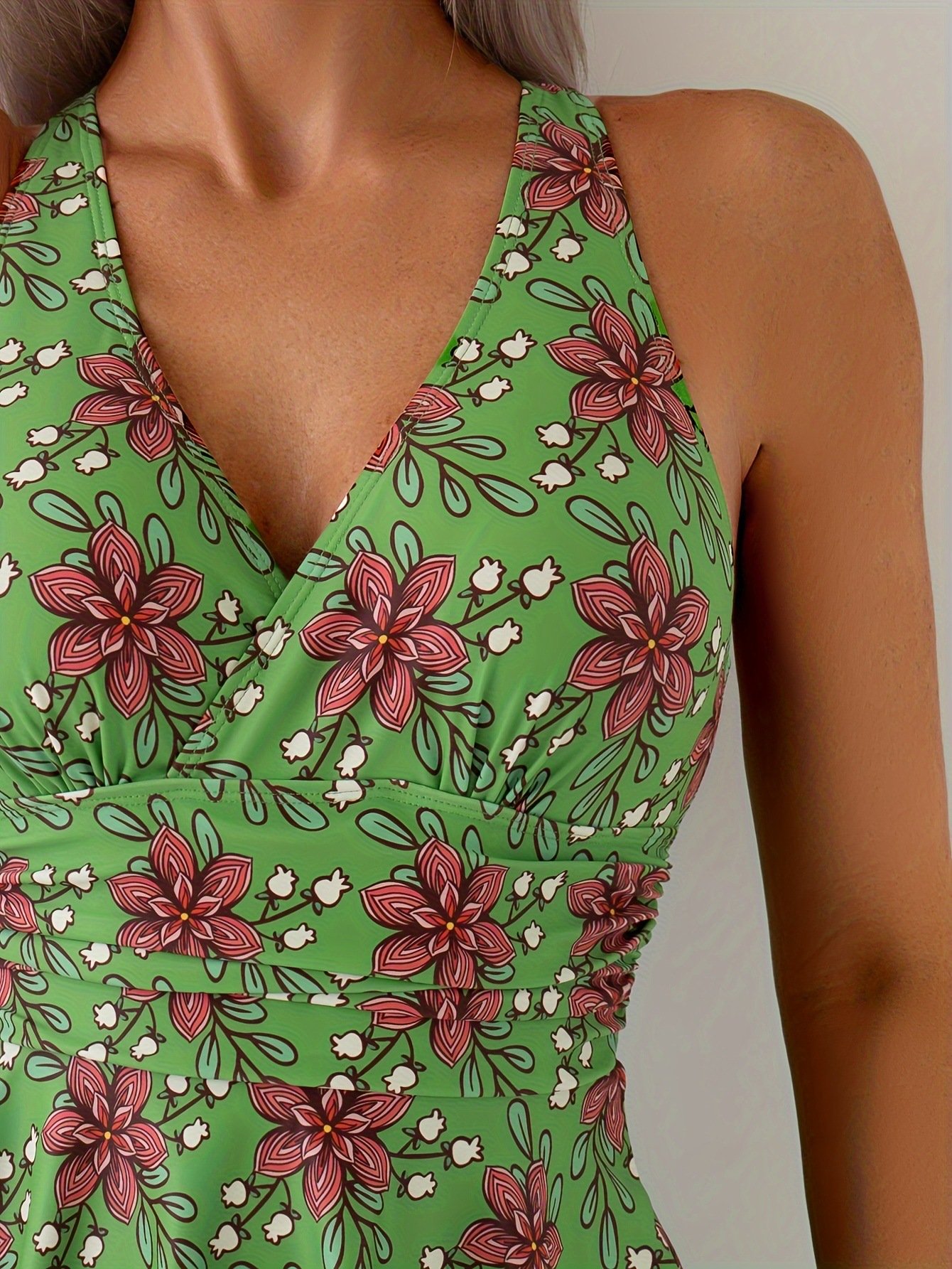 Sexy beach printed crisscross strap dress-style One Piece Swimsuit