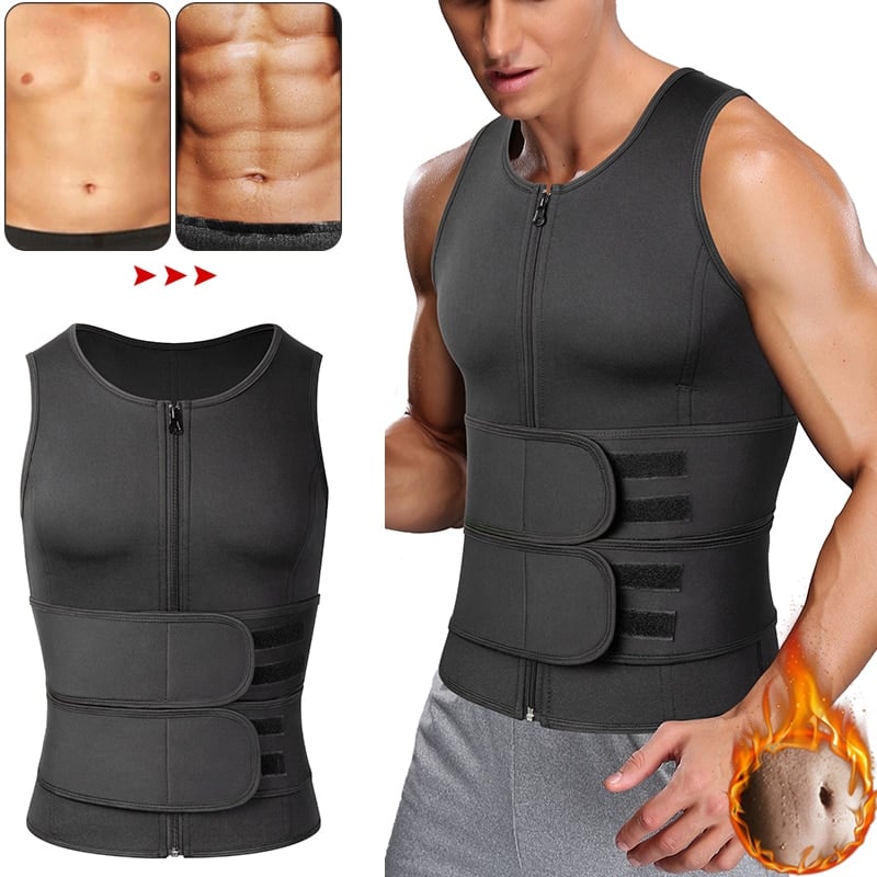 💪Men Body Shaper Sauna Vest Waist Trainer Double Belt