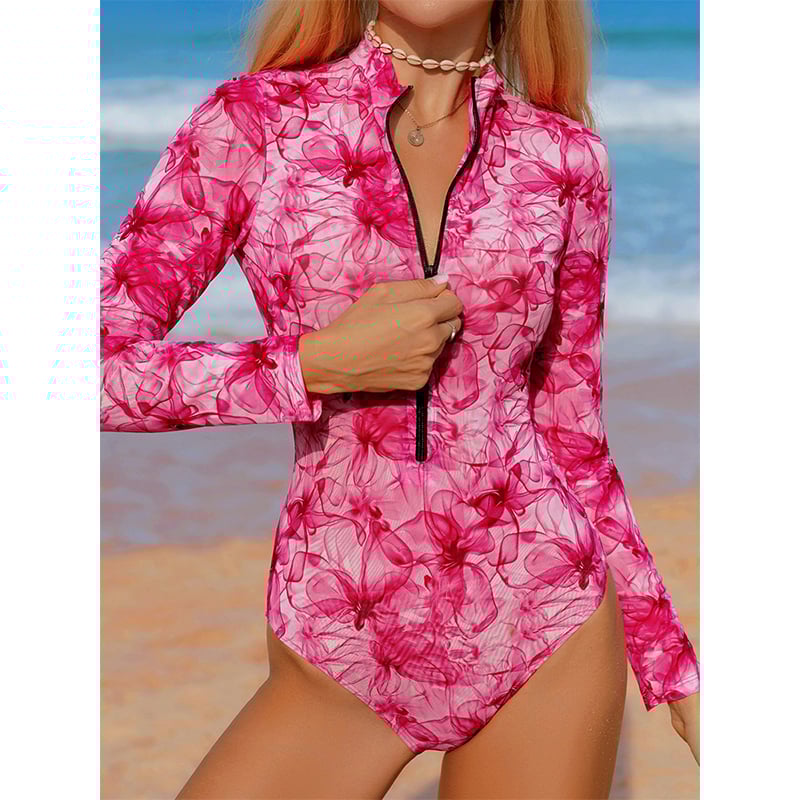 Long-sleeved beach sun-protective quick-drying zip-up One Piece Swimsuit
