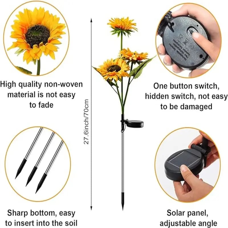 FathersDayGift 2/4pcs Solar LED Sunflower Garden Lights, Realistic Night Glow for Yard, Lawn, Patio and Porch Decoration, Waterproof IP65, Energy Efficient Outdoor Lighting, Garden Lighting | Decorative Solar Lights | Durable Plastic Flowers,  Outdoorfun 6