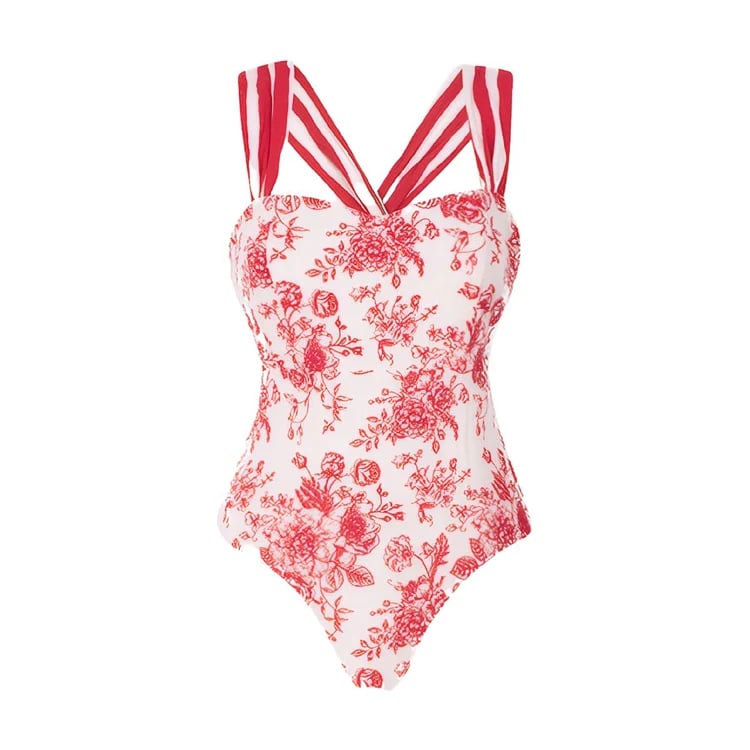 Cross Straps Printed One Piece and Skirt Swimsuit Set