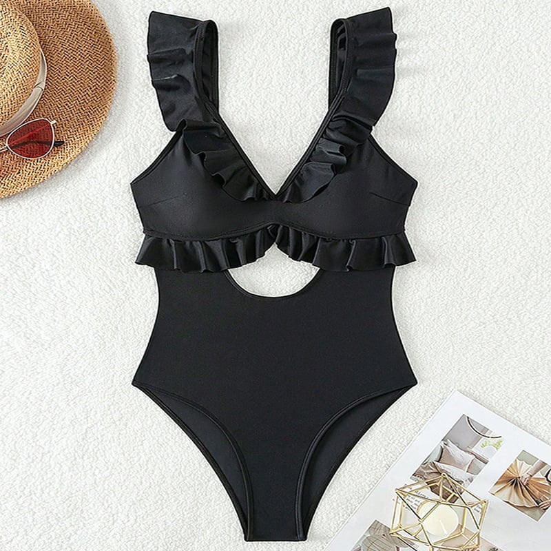 V Neck Ruffle One Piece Swimsuit 👙