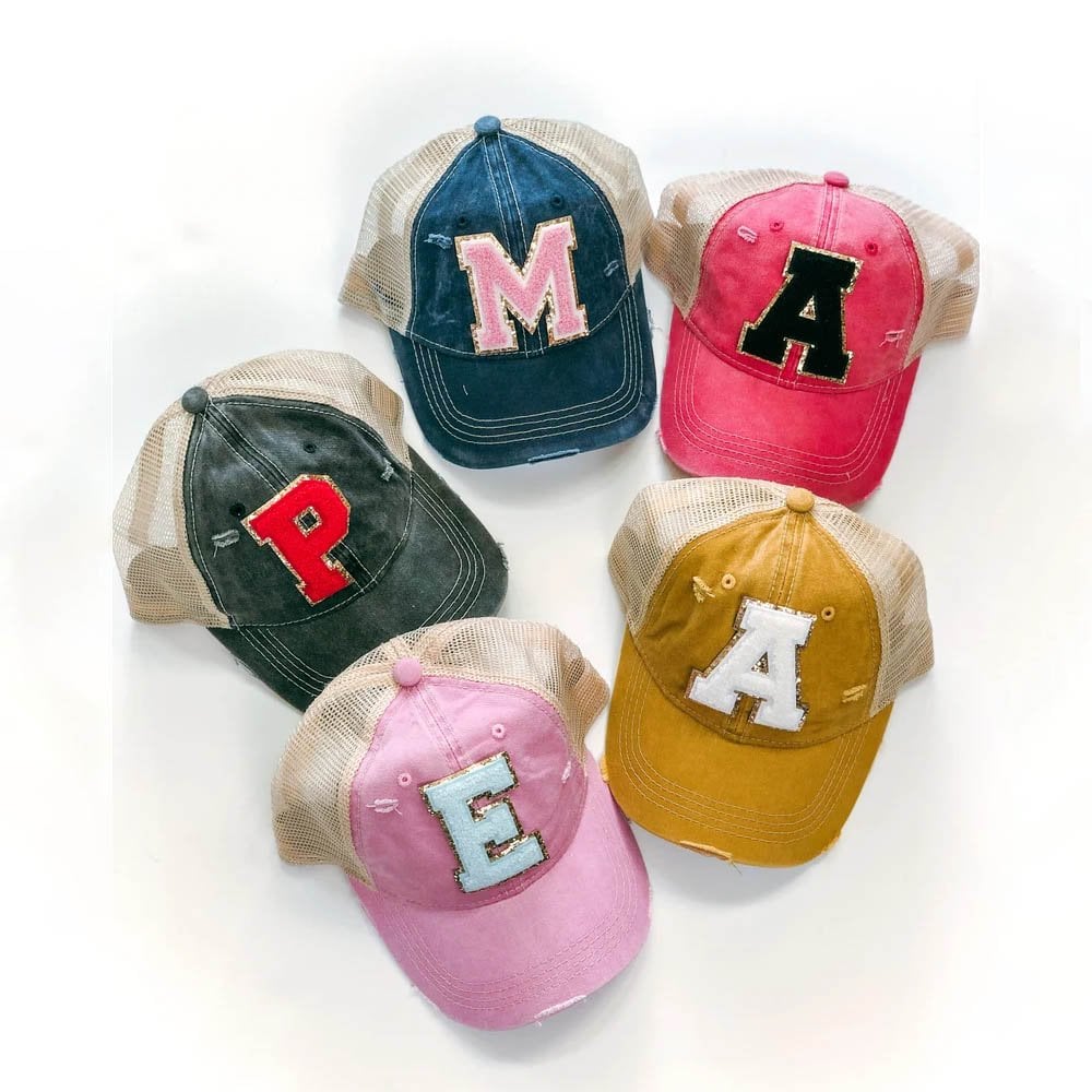 Custom Monogram Distressed Varsity Letter Patch Hat
