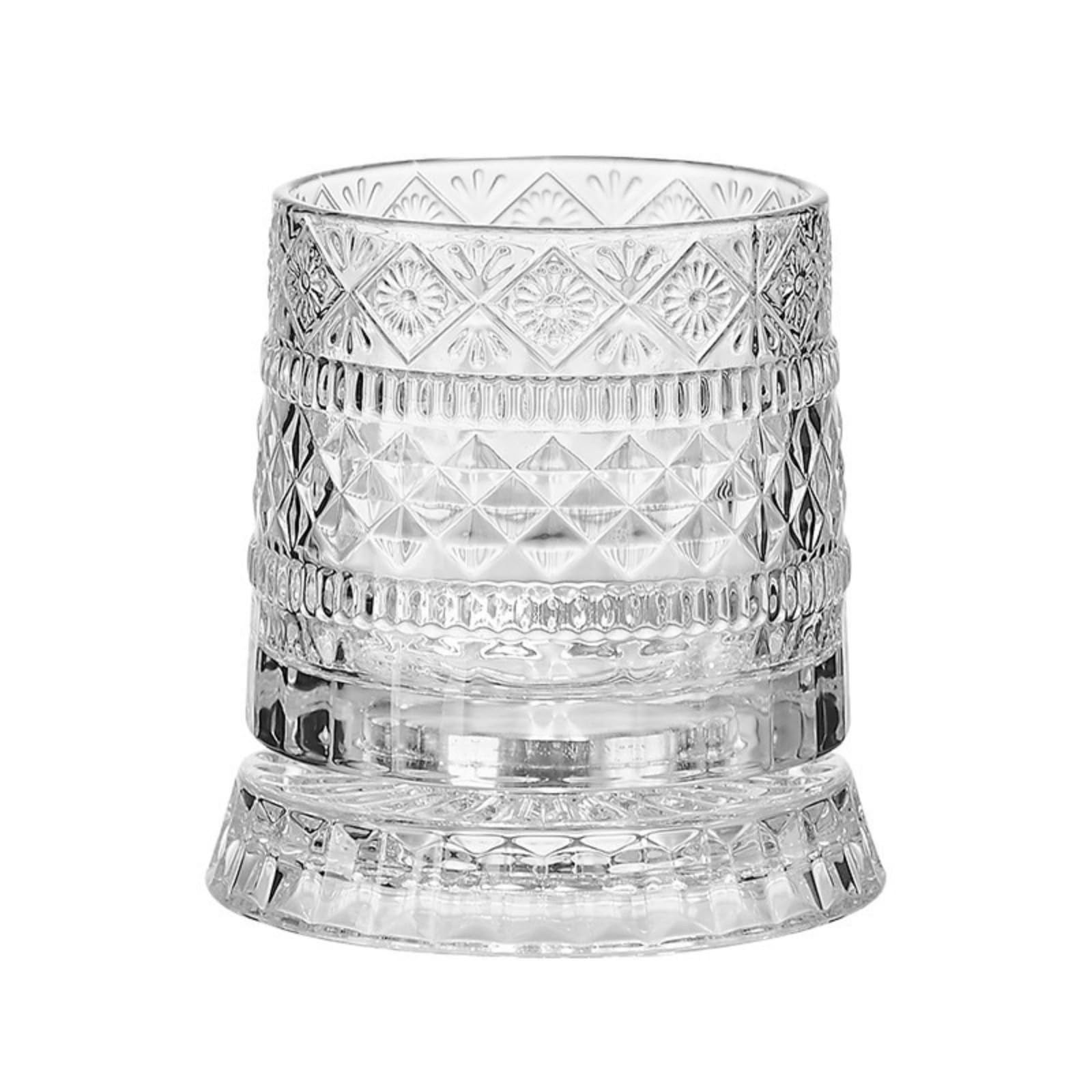 Front view of the detailed crystal glass with a transparent background
