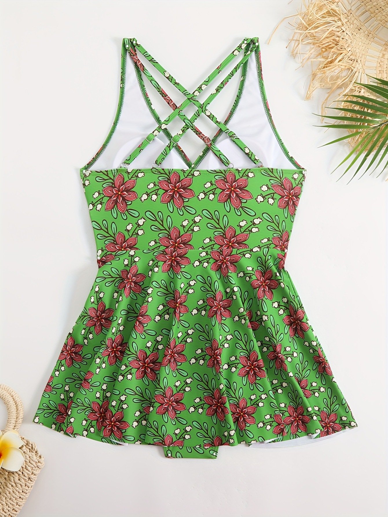 Sexy beach printed crisscross strap dress-style One Piece Swimsuit
