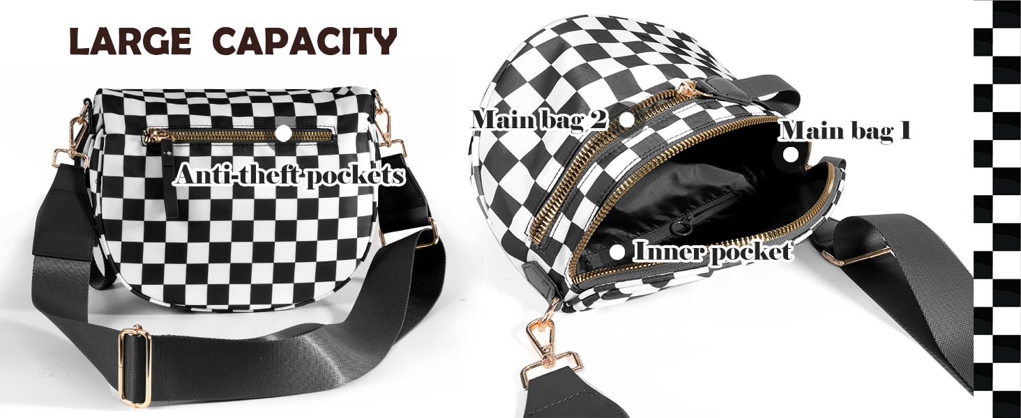 Black and White Checkered Crossbody Bag Bum Bag for Women