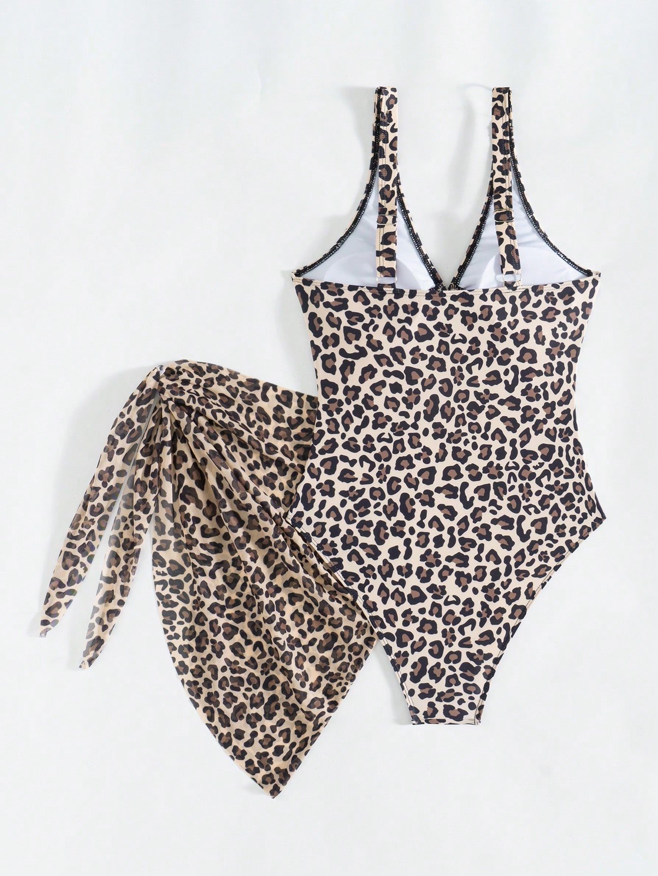Women's Leopard Print Swimsuit and Skirt Two Piece Set