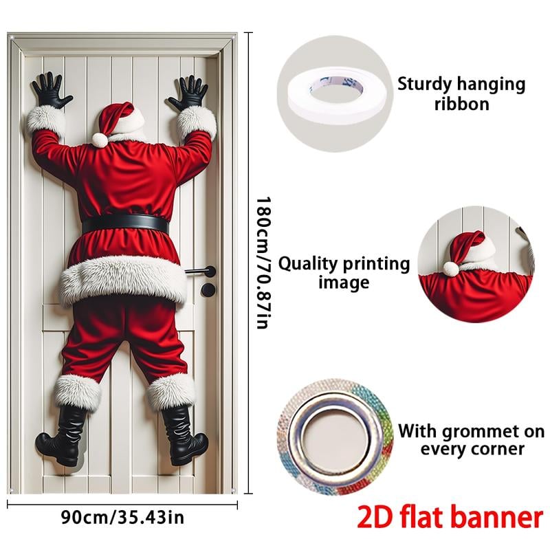 Happy Christmas Door Banner, Fun Santa Porch Cover, 35.4x70.8in Durable Polyester Fabric, Perfect for Holiday Party Decorations