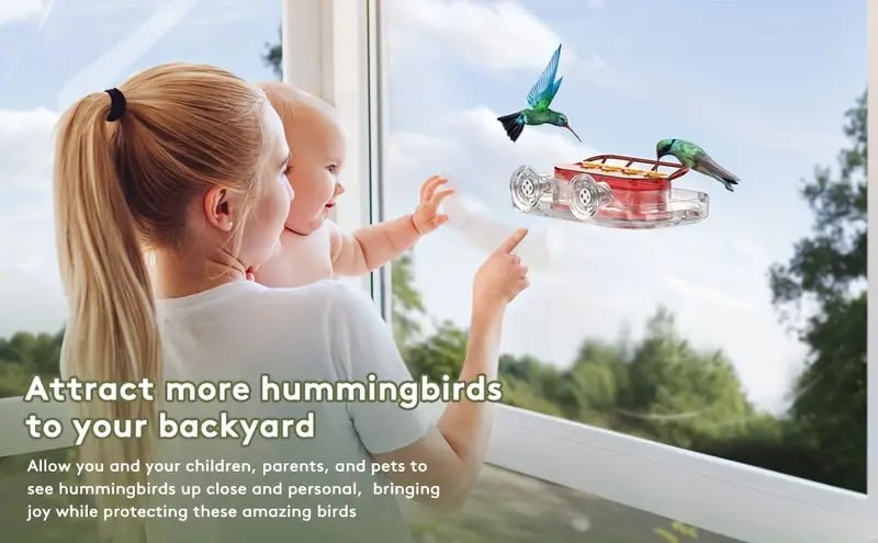 2 packs window hummingbird feeder plastic hummingbird feeders with suction cups hummingbird window feeder with 8 feeding ports for outside easy to clean and refill details 2