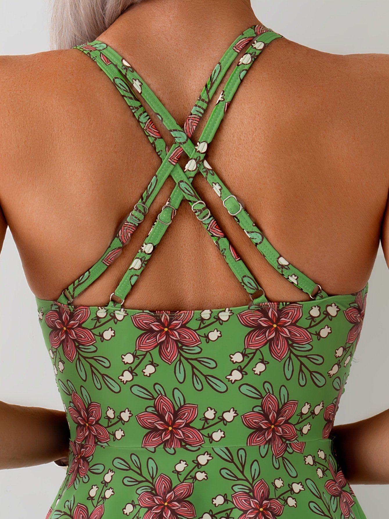 Sexy beach printed crisscross strap dress-style One Piece Swimsuit