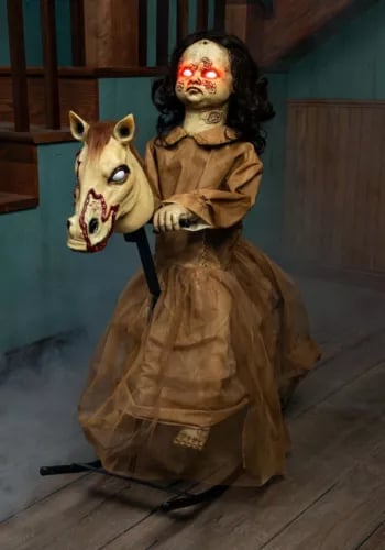 3.5 Ft Animated Rocking Horse w/ Doll Halloween Prop - Picture 1 of 1 3.5 Ft Animated Rocking Horse w/ Doll Halloween Prop - Picture 1 of 1