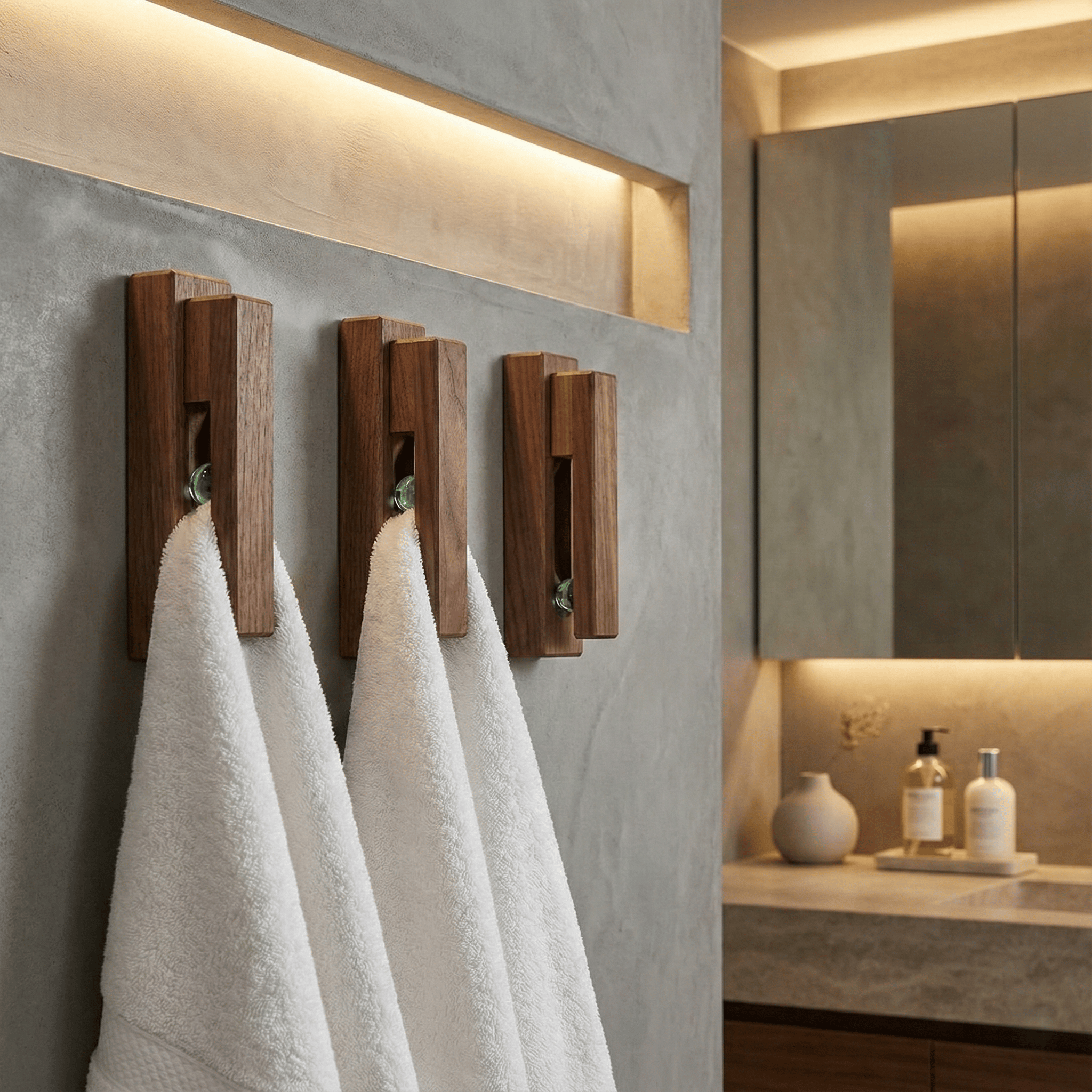 Close up of green glass marble mechanism holding a textured towel