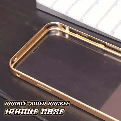 Showing the double-sided buckle feature of the iPhone case