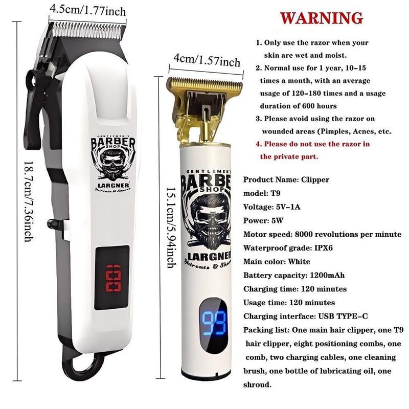 Diagram showing the components: Fine steel blade, LED indicator, on/off switch, charging port, and limit adjustment