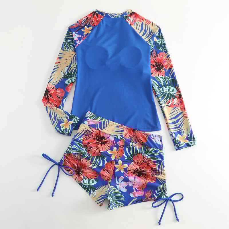 Long sleeved printed surf suit, sun-protective, square cut Bikini Swimsuit