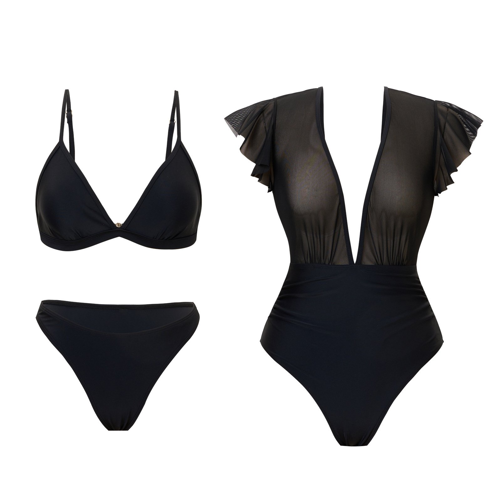Sexy Mesh Bikini Three Piece Swimsuit Set