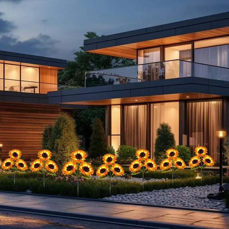 FathersDayGift 2/4pcs Solar LED Sunflower Garden Lights, Realistic Night Glow for Yard, Lawn, Patio and Porch Decoration, Waterproof IP65, Energy Efficient Outdoor Lighting, Garden Lighting | Decorative Solar Lights | Durable Plastic Flowers,  Outdoorfun 2