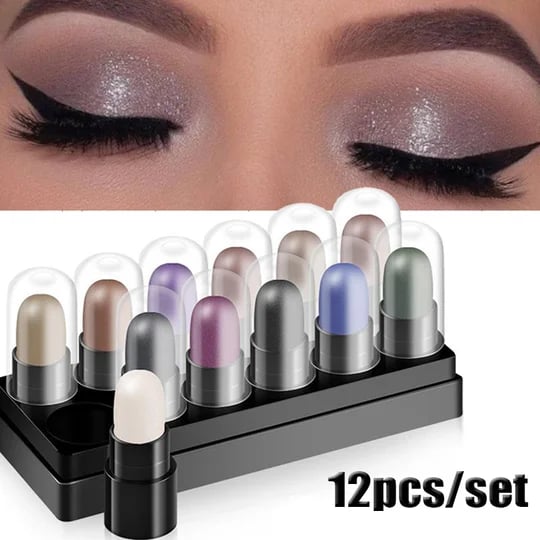 Eyeshadow Pencil Set 12 Colors Waterproof Long Lasting Glitter Shimmer