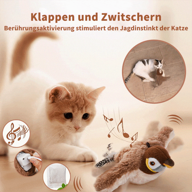 🐾Flappendes Vogel-Katzenspielzeug – USB-aufladbarer und bewegungsaktivierter zwitschernder Vogel
