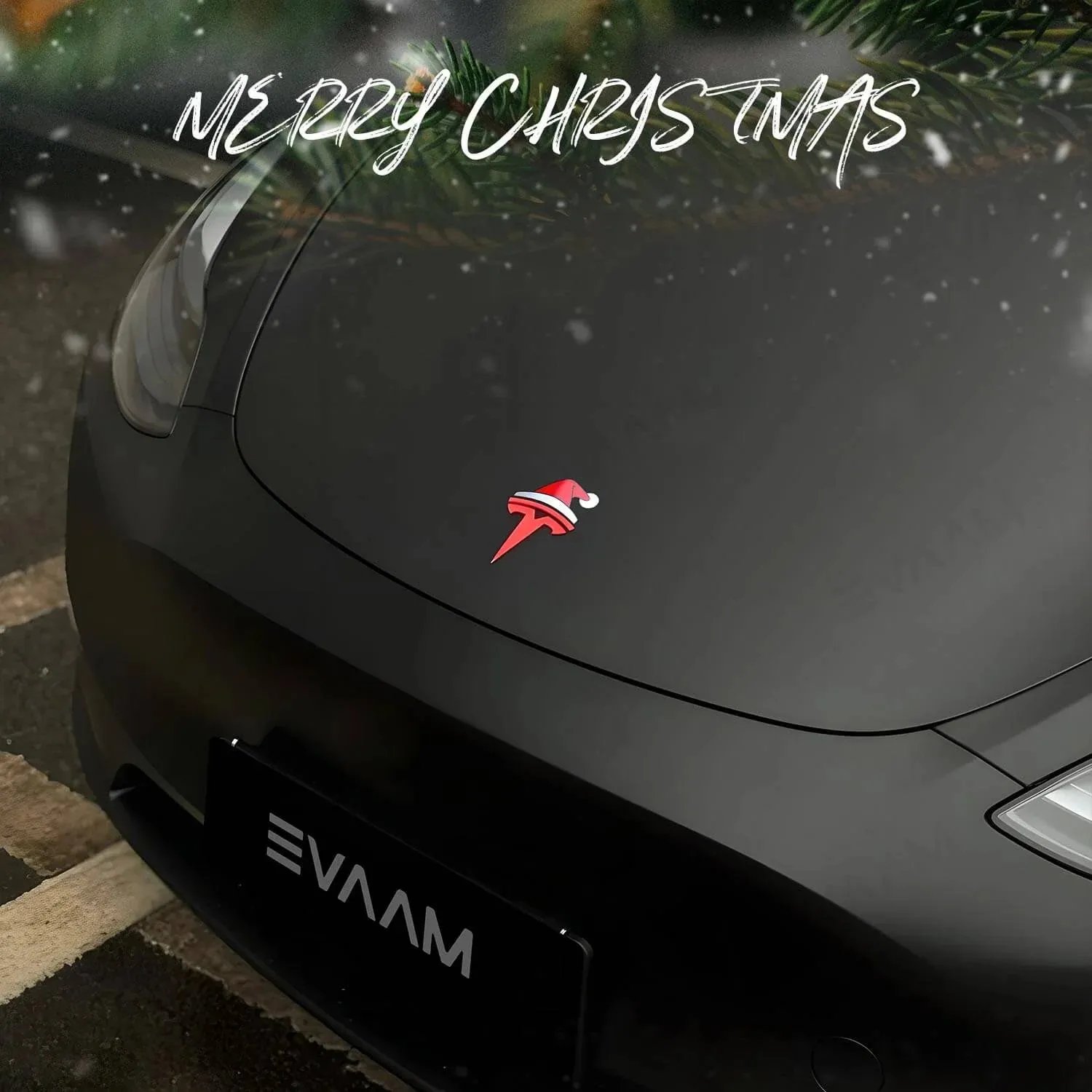 EVAAM® 圣诞帽特斯拉汽车贴纸