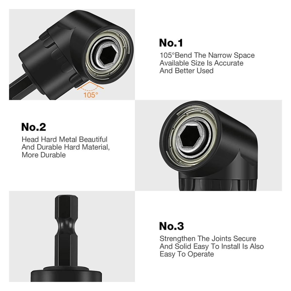 6Pcs Right Angle Drill Attachment Set with 105° Angle Drill Adapter and Impact Grade Socket Adapter