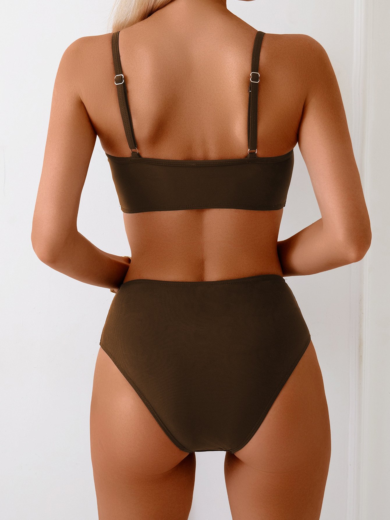 multicolored V neck hollow out Bikini Swimsuit 🎉