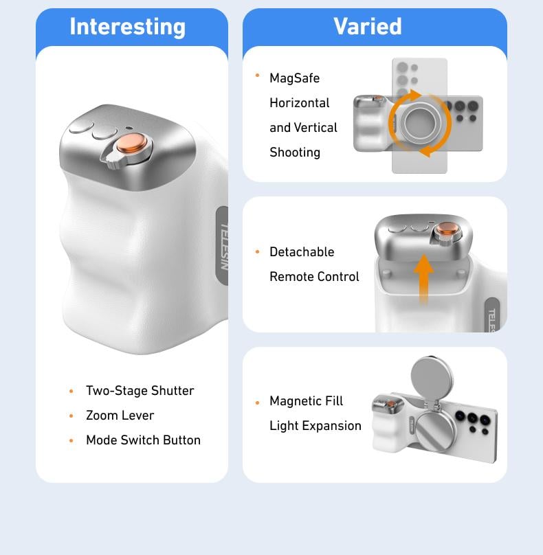 【TikTokShopBlackFriday】TELESIN Magnetic Phone Camera Grip with Wireless Shutter – DSLR-Style Handle for iPhone & Android, 1/4" Screw, Ergonomic Design, Perfect for Vlogging, Selfies, and Steady Shots, Compatible with iPhone 17