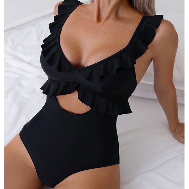 V Neck Ruffle One Piece Swimsuit 👙