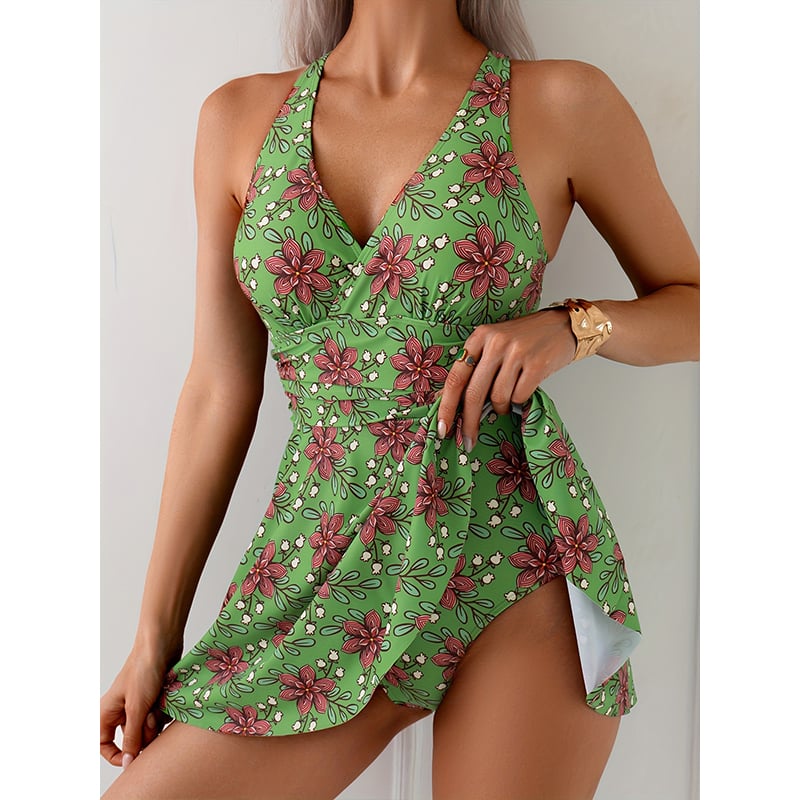 Sexy beach printed crisscross strap dress-style One Piece Swimsuit