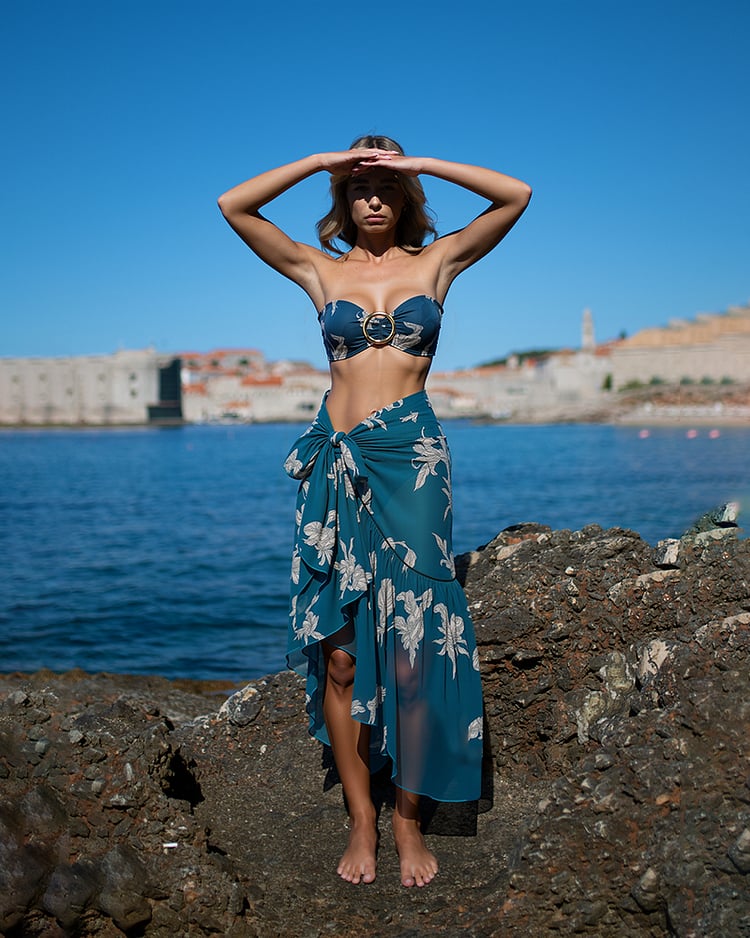 👙 Two Ways Printed Mesh One Piece and Sarong Swimsuit Set