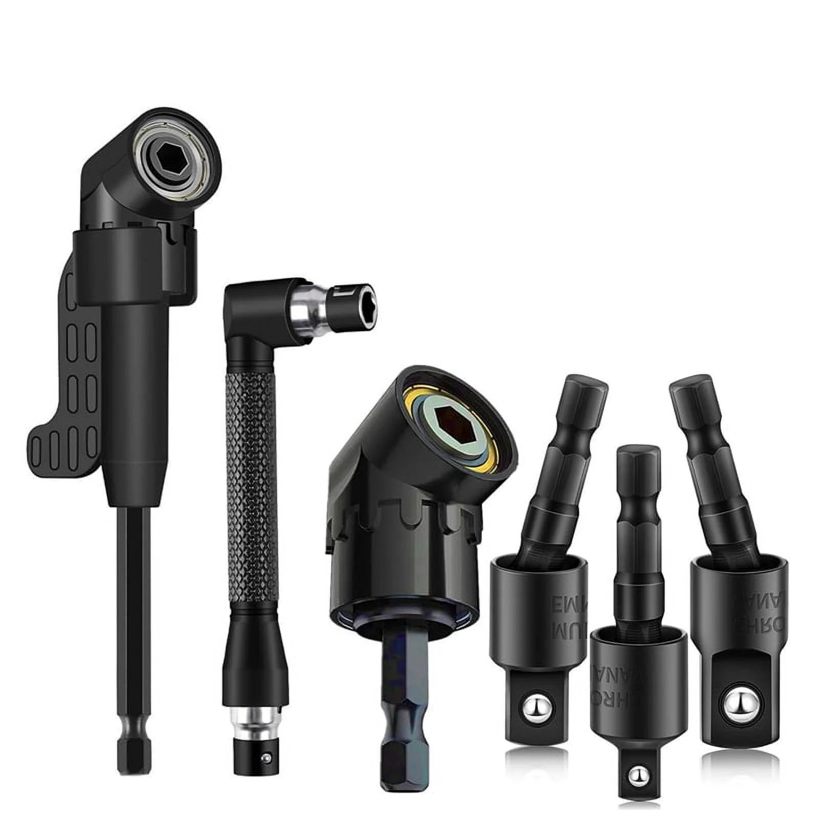 6Pcs Right Angle Drill Attachment Set with 105° Angle Drill Adapter and Impact Grade Socket Adapter