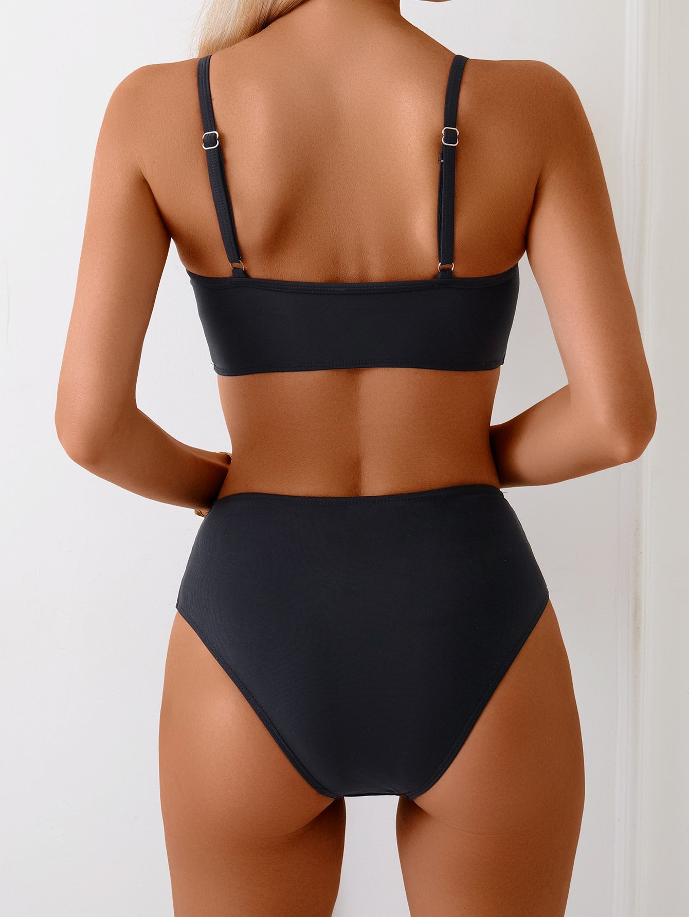 multicolored V neck hollow out Bikini Swimsuit 🎉