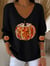 Women's  Pumpkin Print Casual Striped Fabric Long Sleeve T-shirt