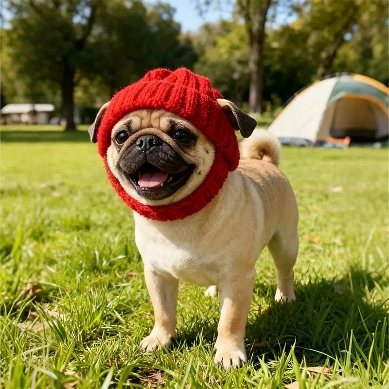 Red Wool Knit Dog Beanie with Ear Flaps – Warm Winter Hat