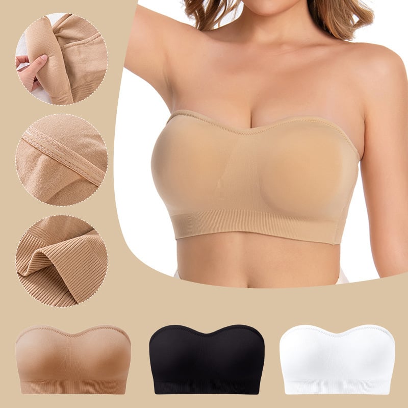 Strapless Bras for Women， Non-Slip Silicone Padded Bandeau Bra