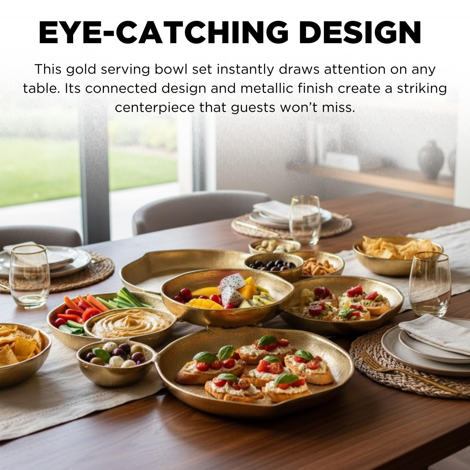 Close up of food in gold bowls