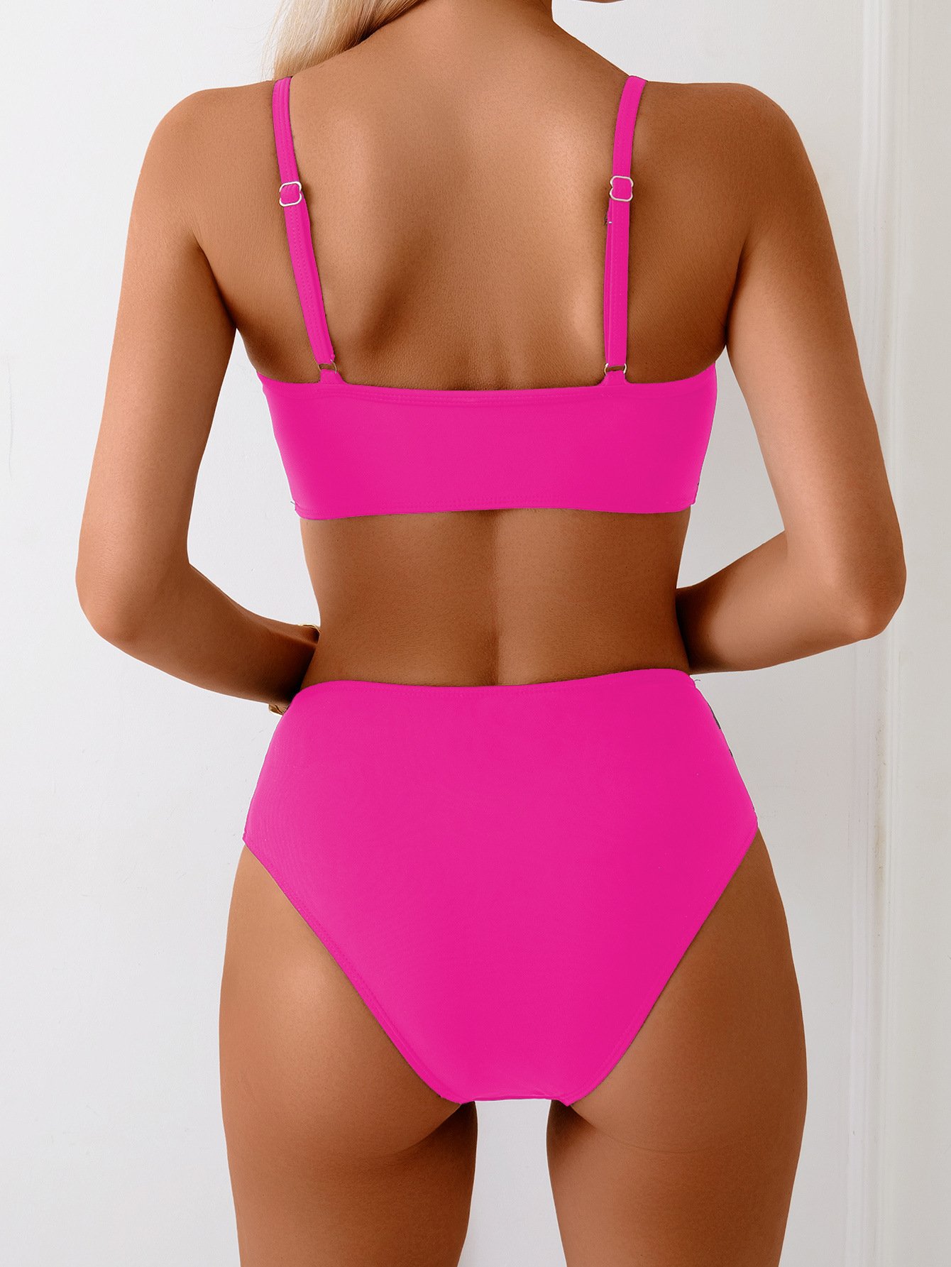 multicolored V neck hollow out Bikini Swimsuit 🎉