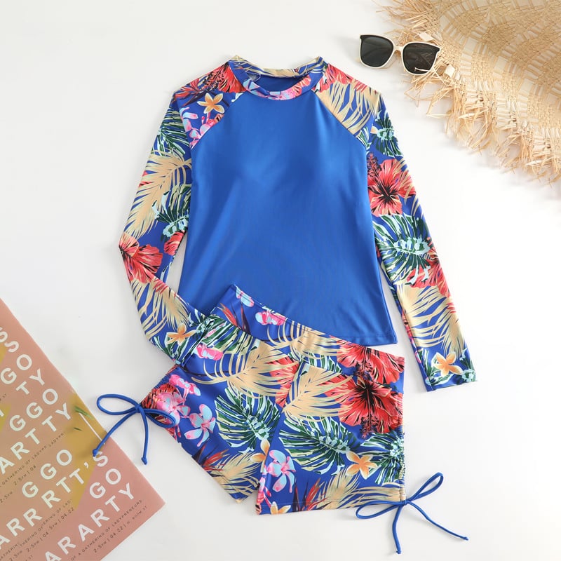 Long sleeved printed surf suit, sun-protective, square cut Bikini Swimsuit