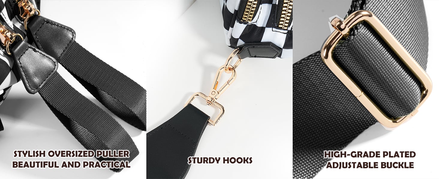 Black and White Checkered Crossbody Bag Bum Bag for Women