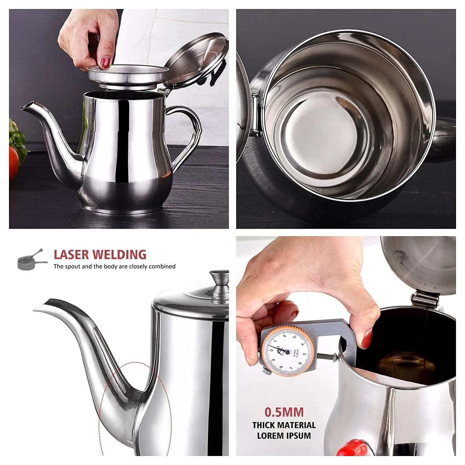 Oil Strainer Pot Stainless Steel Oil Container with Removable Filter for Home Kitchen Cooking