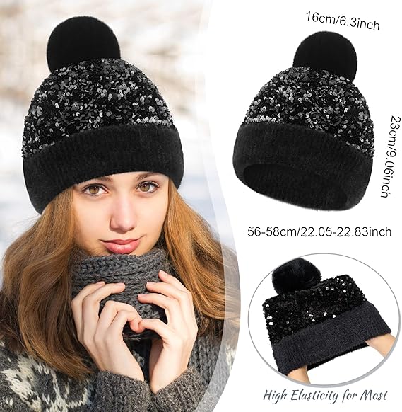 🔥Last Day 49% OFF - Sequin Fur Pom Beanie for Women