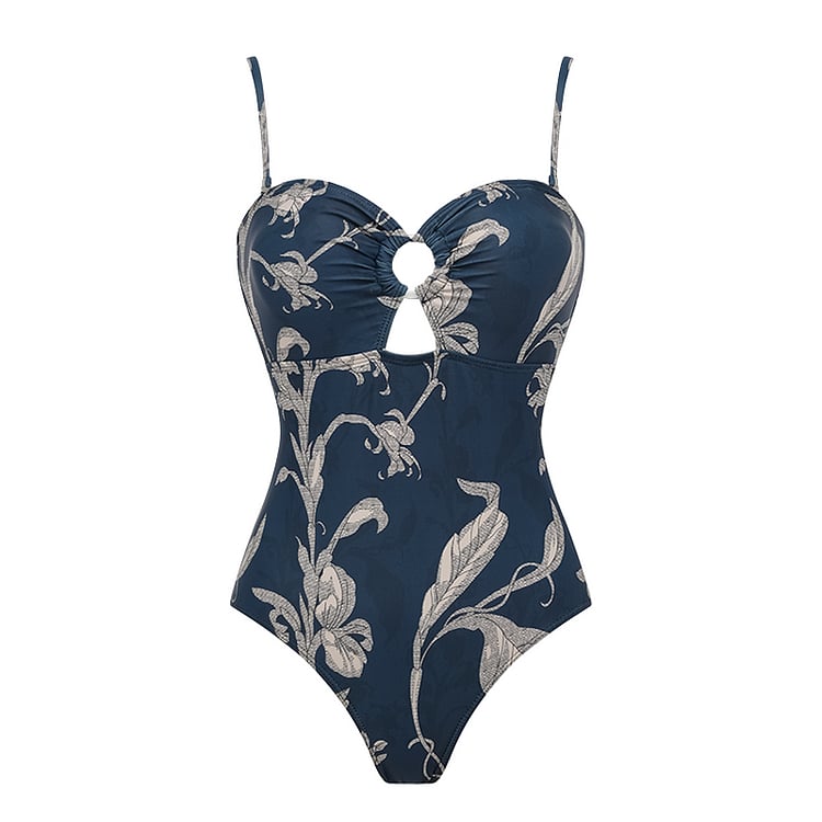 💖 Cutout Printed One Piece  and Sarong Swimsuit Set