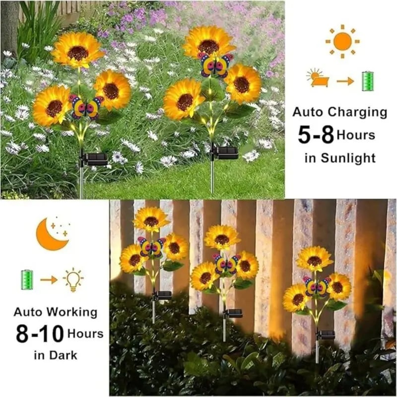 FathersDayGift 2/4pcs Solar LED Sunflower Garden Lights, Realistic Night Glow for Yard, Lawn, Patio and Porch Decoration, Waterproof IP65, Energy Efficient Outdoor Lighting, Garden Lighting | Decorative Solar Lights | Durable Plastic Flowers,  Outdoorfun 1