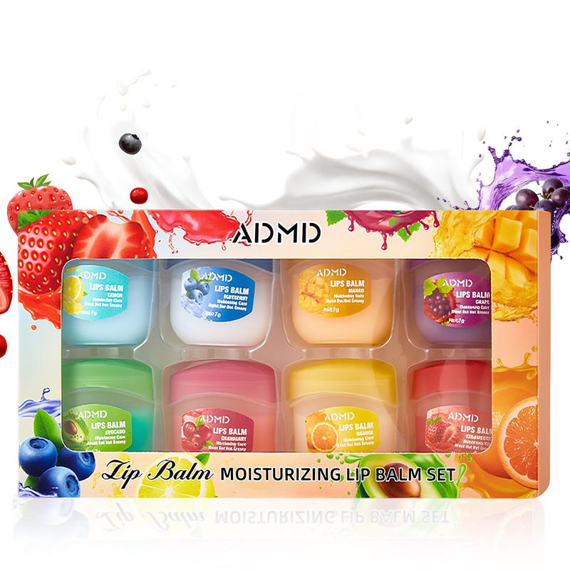 8Pcs Fruit Flavored Lip Care Set 🍓: Glosses + Night Balms + Colorless Lipsticks + Moisturizing Masks – Perfect Party & Seasonal Gifts! 🎉