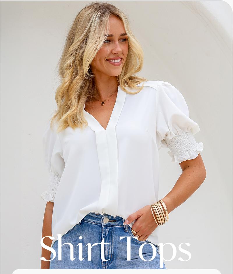 Product Introduction of EVALESS Women's V Neck Blouses Casual Springtok Puff Ruffle Short Sleeve Boho Floral Graphic Solid Lightweight T Shirts Tops 2025 Womenswear Outfits 0