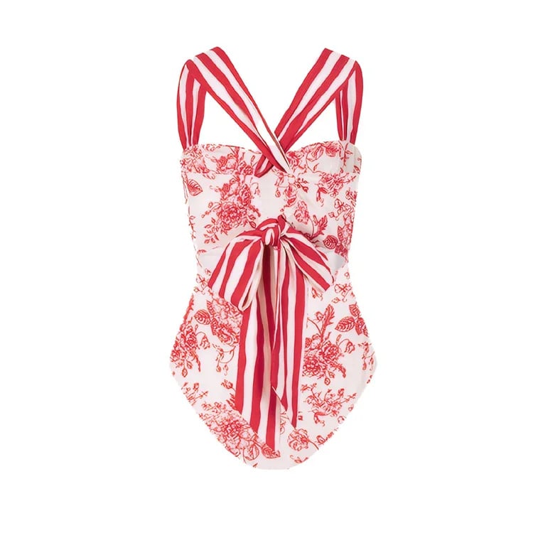 Cross Straps Printed One Piece and Skirt Swimsuit Set