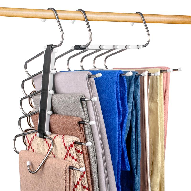 Pants Hangers Space Saving Clothes Hanging 5 Layers, Non Slip Clothes Hangers for Closet Organizers