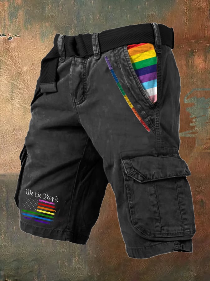 Pride Shorts Men's Retro Print Cargo Shorts America Rainbow Flag