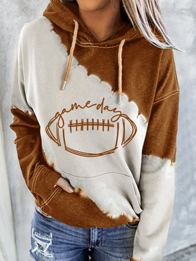 Women's Gameday Football Lover Tiedye Print Casual Hoodie