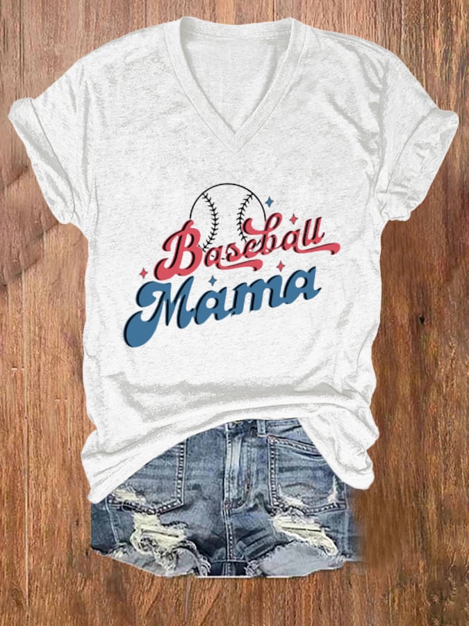 Women's Baseball Mom Print Short Sleeve TShirt